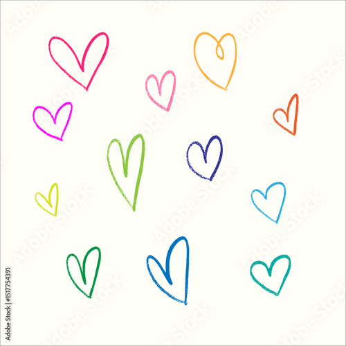 colorful doodle hearts hand-drawn whimsical valentine card design