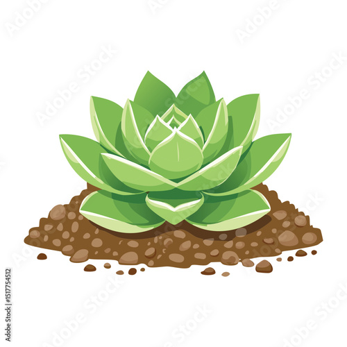 Wide Green Rosette Succulent on Soil