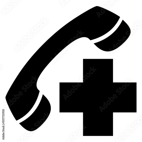 Icono telemedicina. Silueta de teléfono clásico con cruz