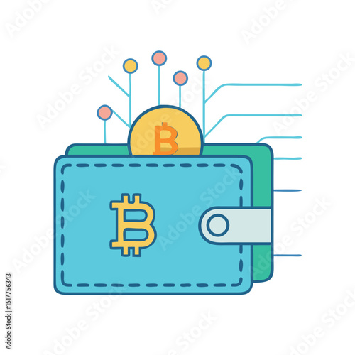 Digital Bitcoin Wallet Connected to Blockchain Network with Cryptocurrency Coin