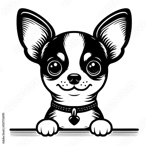 Chihuahua Peeking Dog Vector Illustration Isolated on White