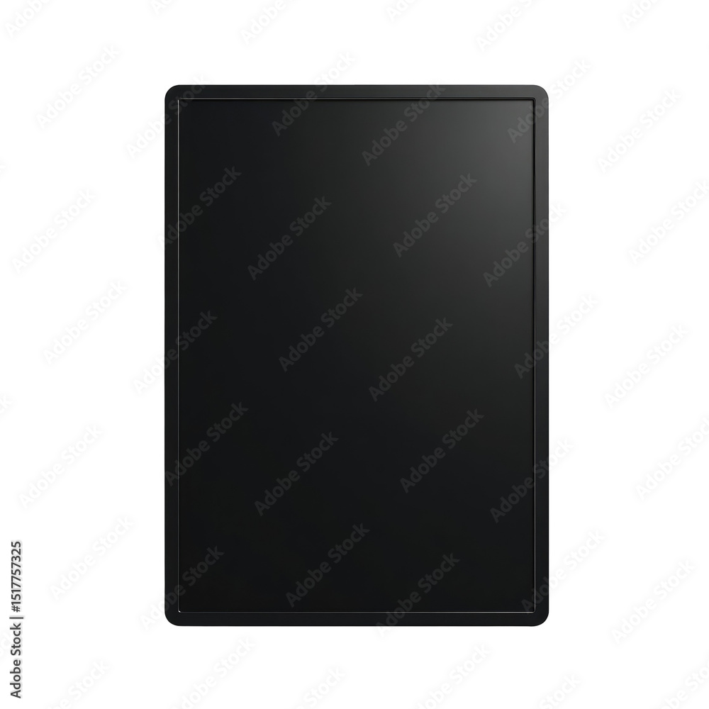 Front view of a portable digital tablet computer with a blank transparent screen on a transparent background isolated for presentation and mockup purposes