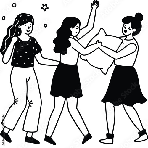 Happy Women Playing With Pillows