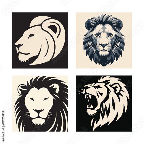 Regal Lion Face Vector Art Serene Stoic Expression Geometric Shapes Bold Outlines Minimalist Animal Illustration