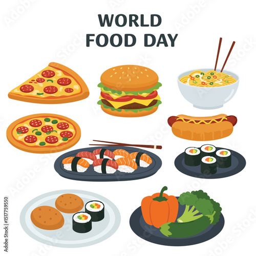 Food Safety Day (WFSD) celebrated on 7 June every year, aims to draw attention and inspire action to help prevent, detect and manage foodborne risks. Vector illustration.