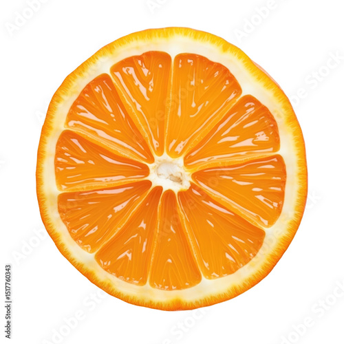 sliced orange fruit isolated on transparent background displaying vibrant texture and details of segments with clear juice and rind visible