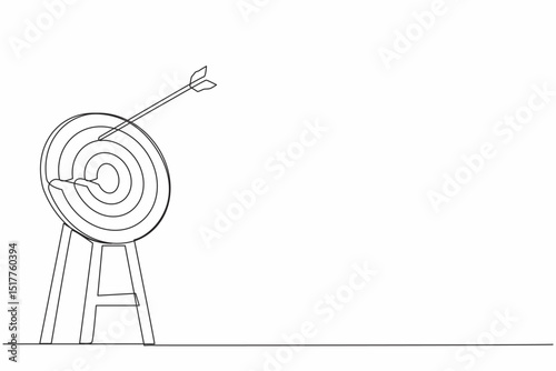 Single one line drawing arrow missed hitting target mark. Shot miss. Failed inaccurate attempts to hit archery target. Business challenge failure metaphor. Continuous line draw design graphic vector