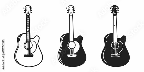 Guitar icon set. black Acoustic guitar isolated on transparent background, vector illustration