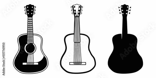 Guitar icon set. black Acoustic guitar isolated on transparent background, vector illustration