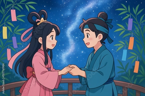 七夕の出会い:織姫と彦星