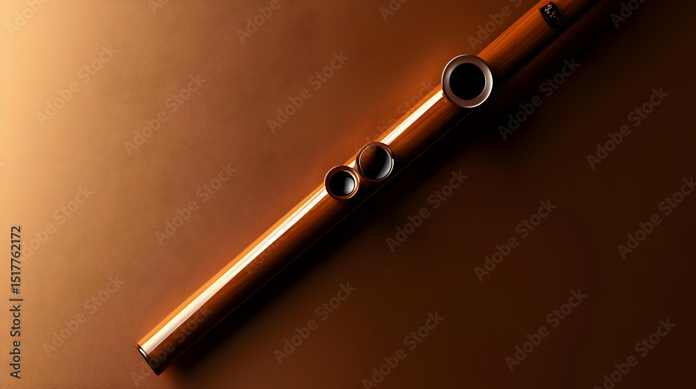 Fototapeta premium Brown Bamboo Flute On Dark Brown Background