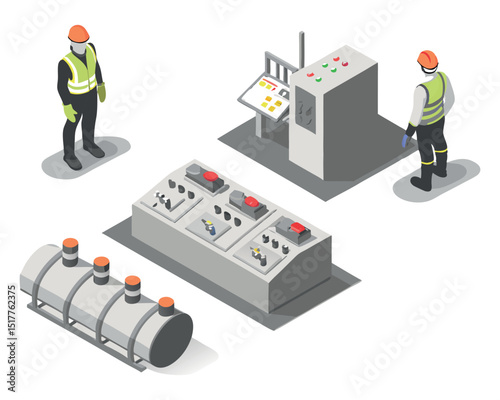 In an underground tunnel, electrical engineers use blueprints and tools to inspect high-voltage cables and maintain infrastructure safety standards.