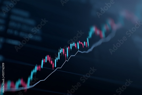 Dynamic financial chart with rising stock market graph in blue hue