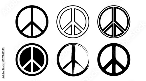 Isolated Peace Symbol Vector Icon Set, Bold, Outline, and Brush Style, Anti-War pictogram in Flat style, Retro, Vintage Freedom graphic elements, Editable