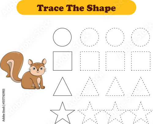 Tracing lines of different shape for kids with squirrels. Vector Illustration