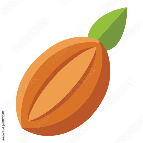 Flat Almond Nut Icon orange fruit with leaves