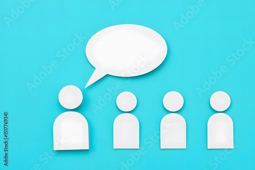 Paper cutouts of people with speech bubble above