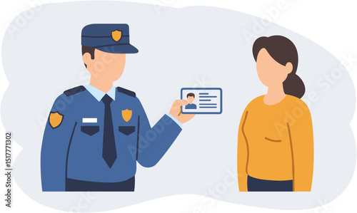 Police officer showing ID to woman during school security check  