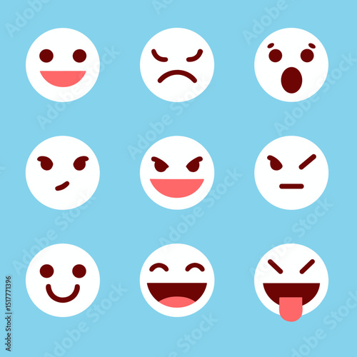 Emoji faces showing various emotions on a blue background  
