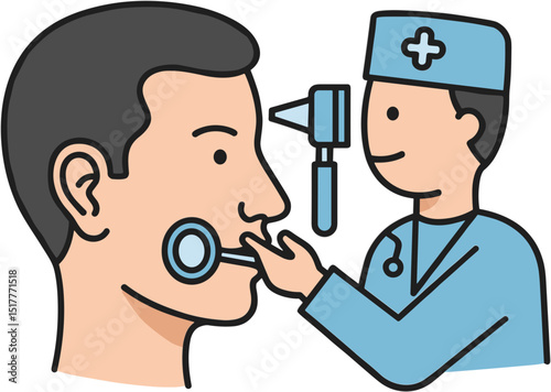 Doctor examining patient for otolaryngology with medical tools  