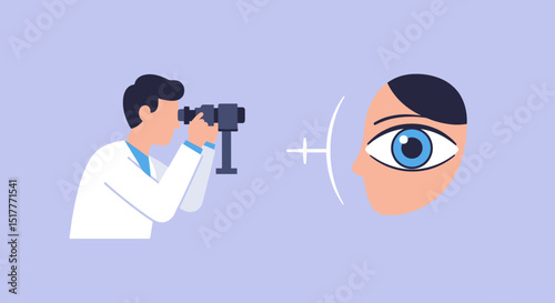Eye doctor examining patient with an eye test using equipment  