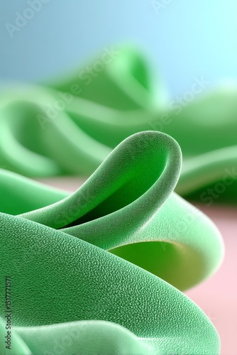 Green velvety abstract texture with curved shapes and pastel background