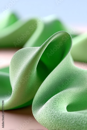 Close-up of abstract green fabric swirls with textured surface