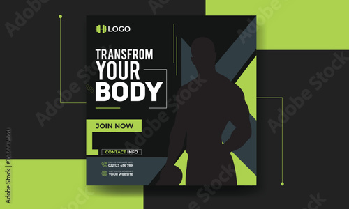gym and fitness social media banner set with workout, training,
and exercise promotion design for Instagram and Facebook
