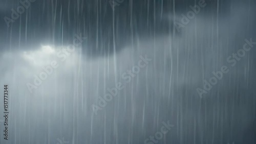 Intense rainstorm over a quiet landscape at dusk