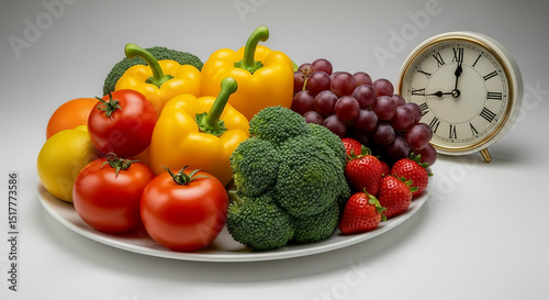 Vegetables and Fruit Plate Healthy Eating Time Management Concept
