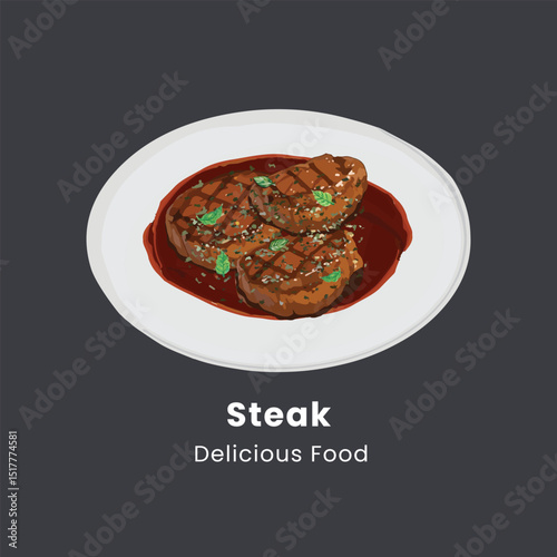 Delicious Grilled Steak Vector Illustration