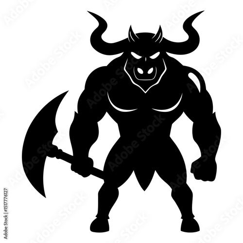 Powerful Minotaur Warrior Silhouette With Axe