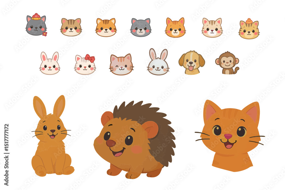Fototapeta premium vector icons of pets, Design of web and mobile applications, Development of veterinary websites, Creation of templates for pet stores, advertising, design, cute animals.