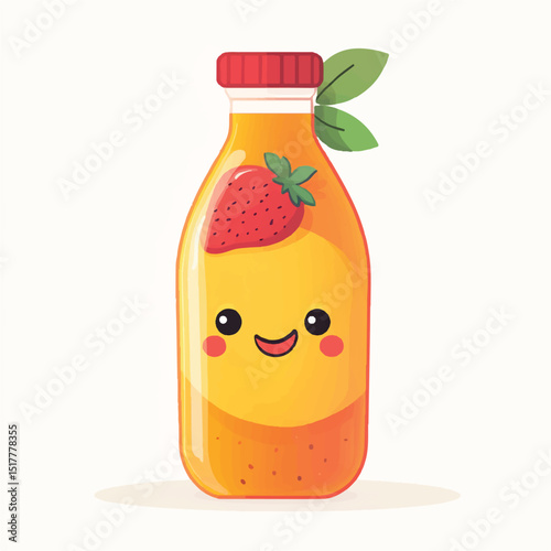 a cute juice bottle with smiling fruit mascot