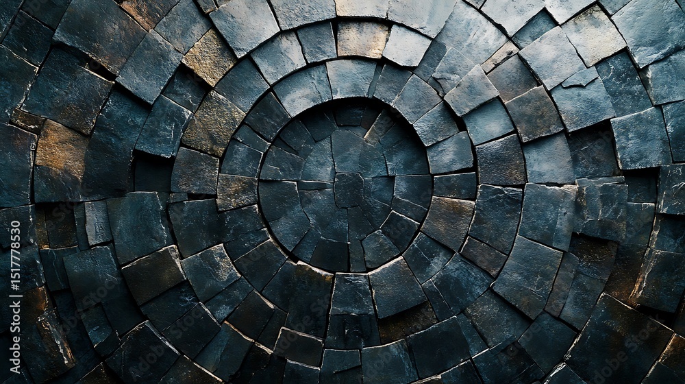 Fototapeta premium Circular stone mosaic design showcasing texture and concentric patterns formation