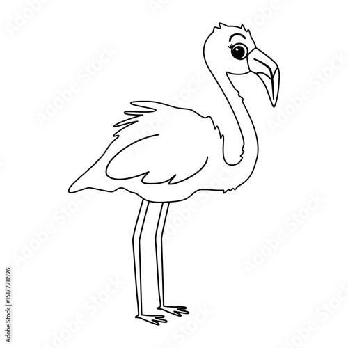 cute hand drawn cartoon character black and white flamingo funny vector illustration for coloring art book