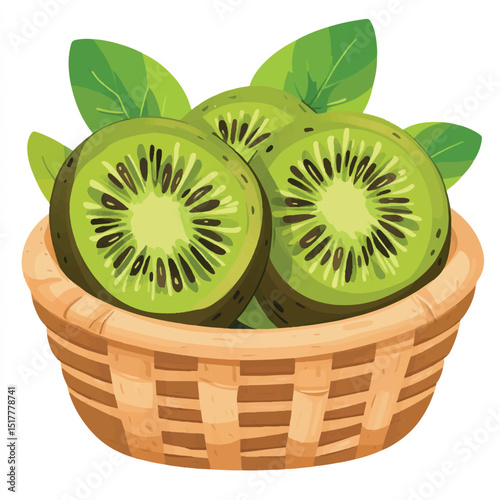 a cute Kiwi fruit on basket