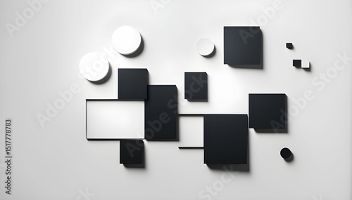 High angle perspective showing depth in overlapping layered shapes. Smooth stylized surfaces with soft muted tones creating a calm atmosphere. Abstract AI Art