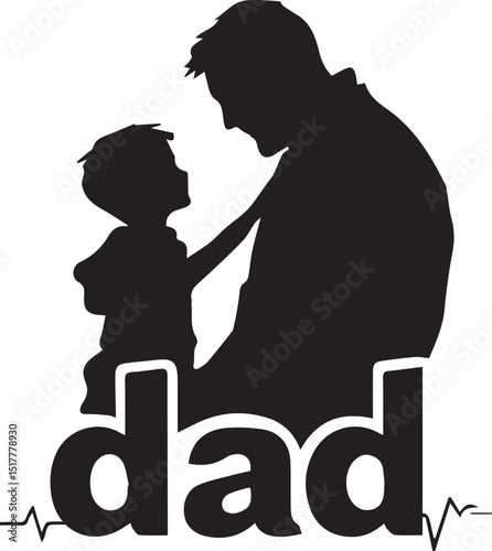 silhouette of father and child with heartbeat line and the word dad, symbolizing love, connection, and family bond