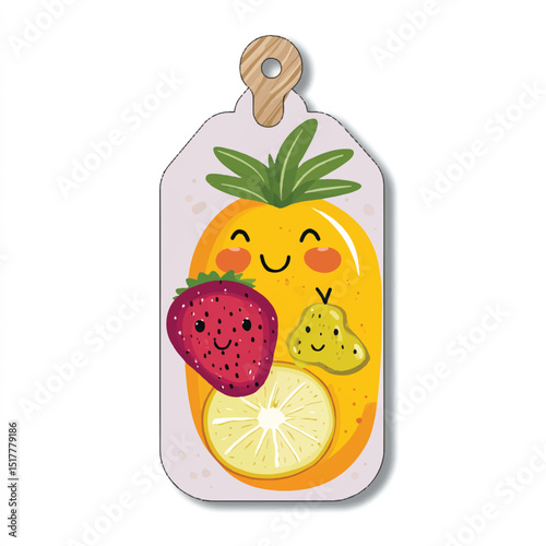 cute label tag with fruit mascot bold font