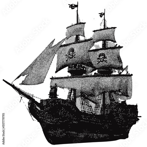 Pirate ship halftone grunge vector design element