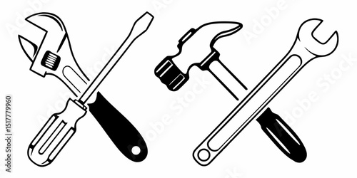 Tool icons set, wrench and screwdriver, Hammer, adjustment wrench, settings and repair, Instrument symbol, vector Illustration. 