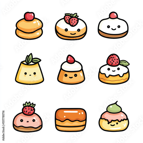 cute mini desserts pattern cake pie donut for sticker
