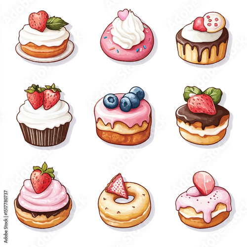 cute mini desserts pattern cake pie donut for sticker