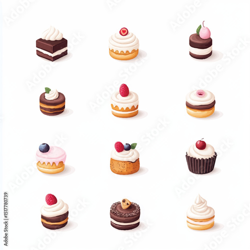cute mini desserts pattern cake pie donut for sticker