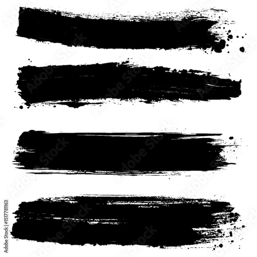 Vector set of hand drawn brush strokes, stains for backdrops. Monochrome design elements set. One color monochrome artistic hand drawn backgrounds. 