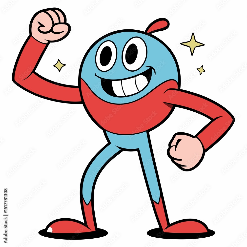 Obraz premium Bold Cartoon Vector Character Cheering with Fist Raised in Motivation