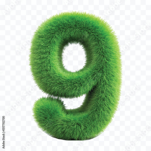 abstract 3d hairy fluffy font number 9 in different color style  isolated on transparent background