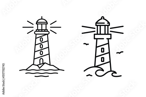 Lighthouse standing by the sea with vintage design in a vector illustration style
