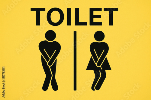 Black and white image of a toilet on a yellow poster.